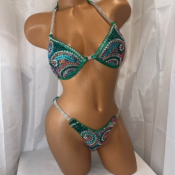 Npc competition figure suit Hunter Green cup size 34B med bottom NWT handmade - Picture 1 of 10
